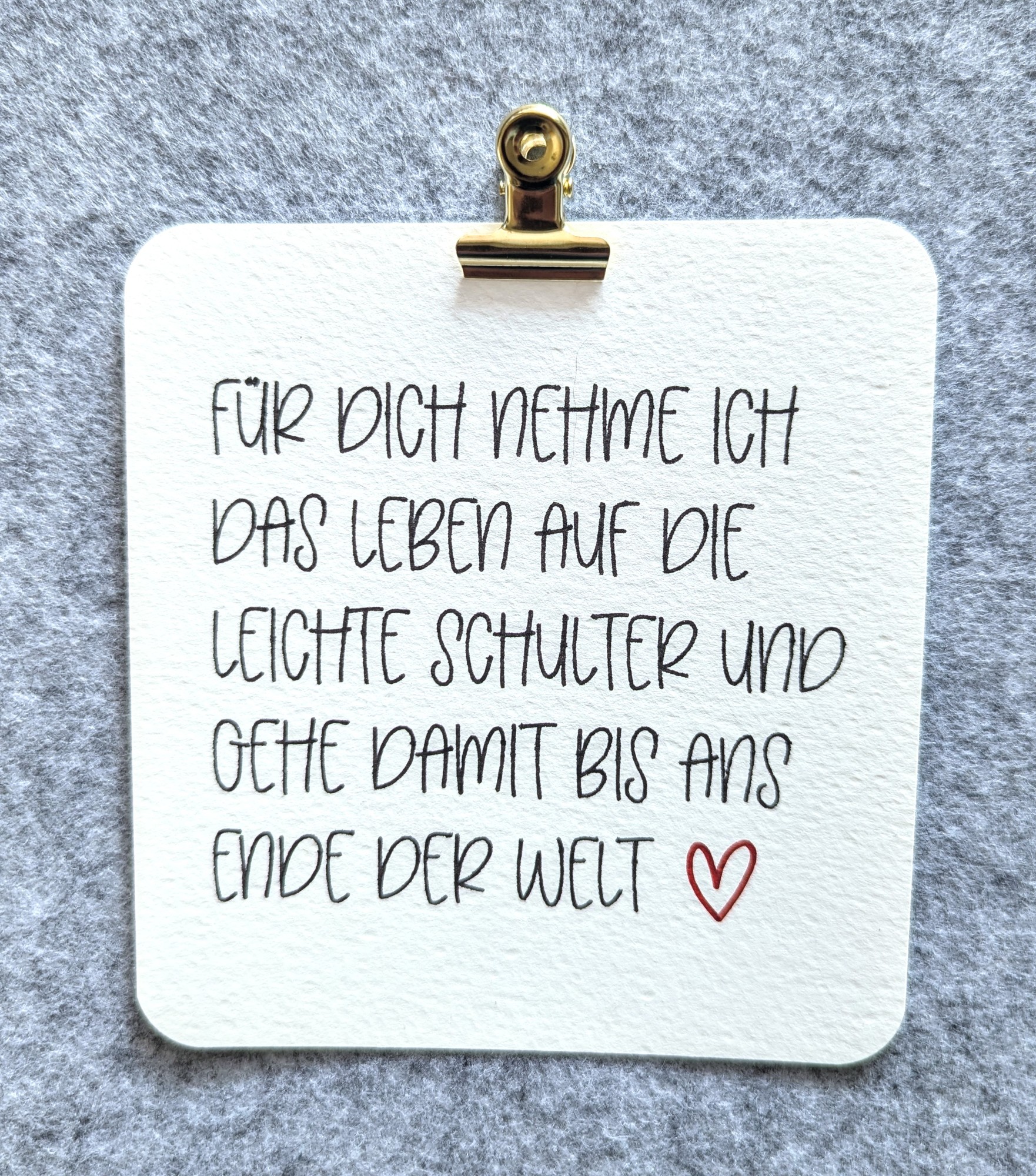 Personalisierte Klemmbrett-Karte mit Spruch „Für dich nehme ich das Leben auf die leichte Schulter“